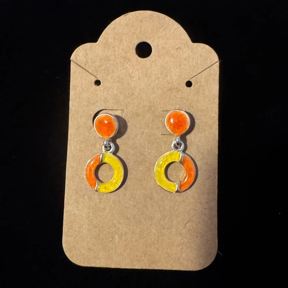 Vintage Y2K Geometric Art Deco Orange and Yellow Circle Earrings